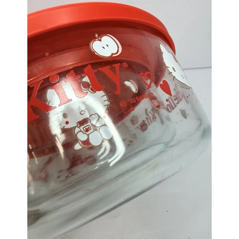 Pyrex Hello Kitty Glass Food Storage Containers Red Lids Set 4 Pcs / 2 Bowls